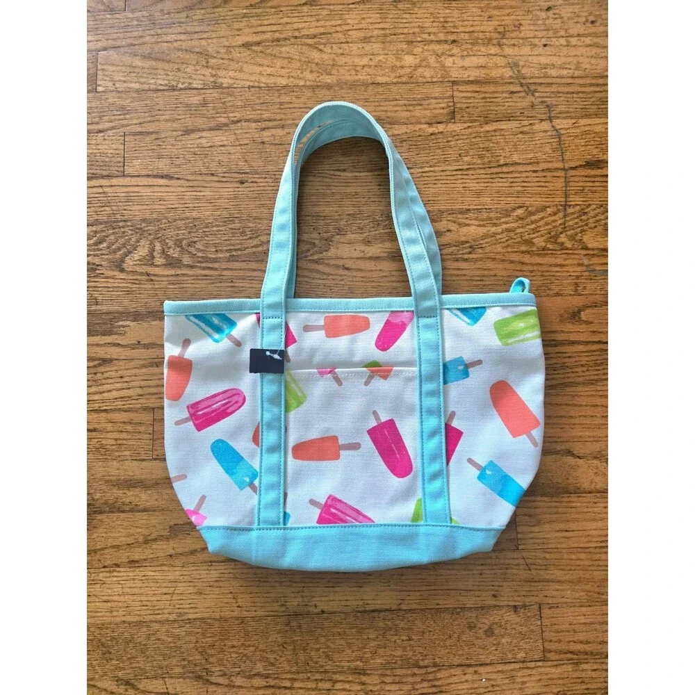 Lands End Small Canvas Tote Bag Popsicle Print Blue Trim NWT Rare